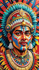 CLOSE-UP PORTRAIT OF THE INCA WITH COLORFUL ACCESSORIES