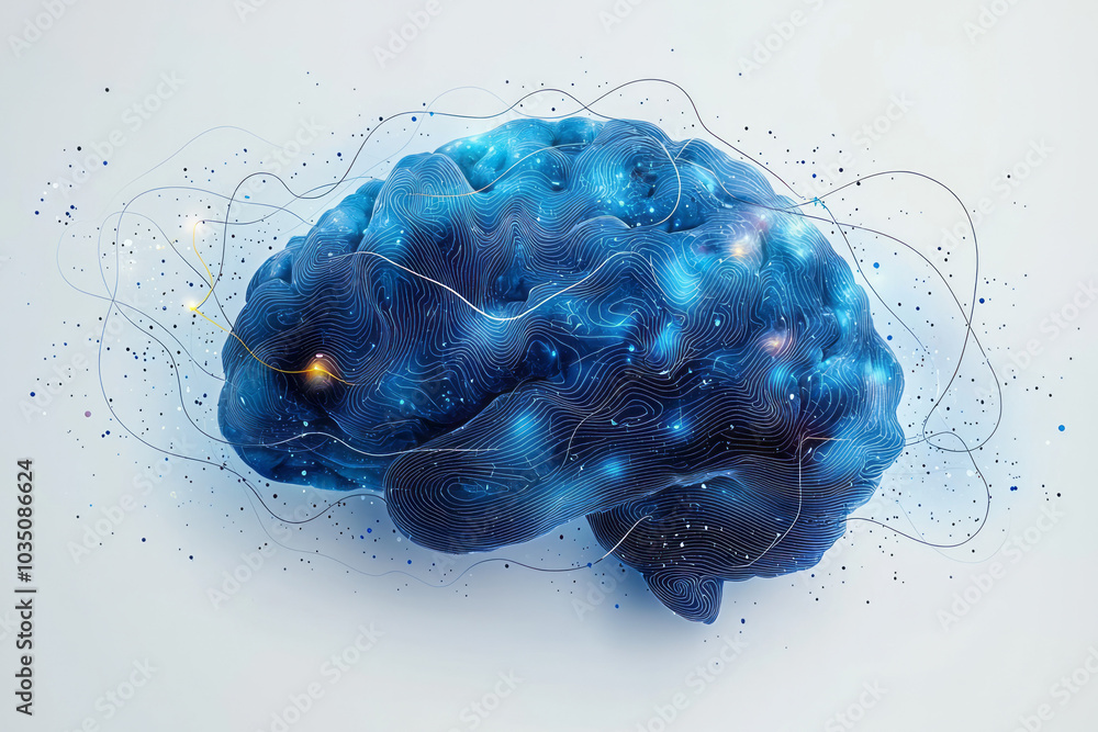 Poster a modern vector illustration of a brain with clean lines and abstract patterns, isolated on a white 