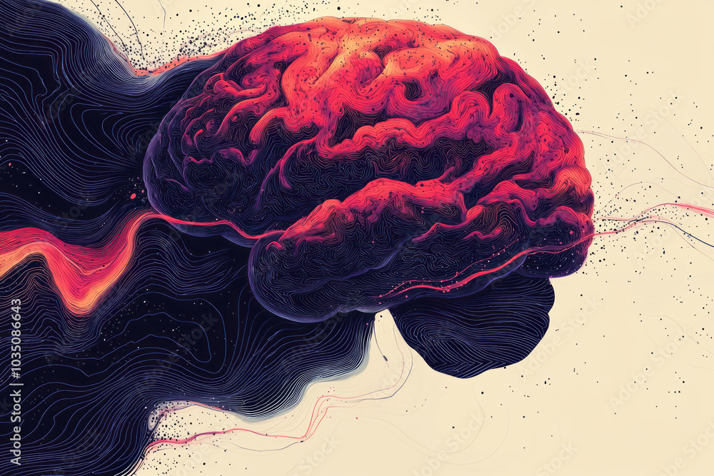 Poster a modern vector illustration of a brain with clean lines and abstract patterns, isolated on a white 