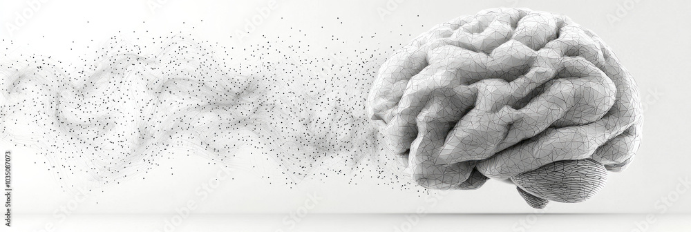 Poster a vector stylized brain with smooth lines and futuristic design elements, floating on a crisp white 