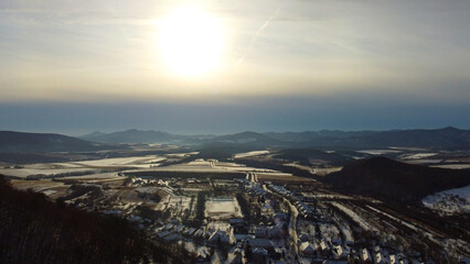 Winter morning in a snow-covered village