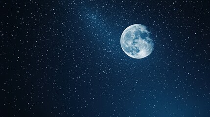 Naklejka premium Serene Night Sky with Full Moon and Stars