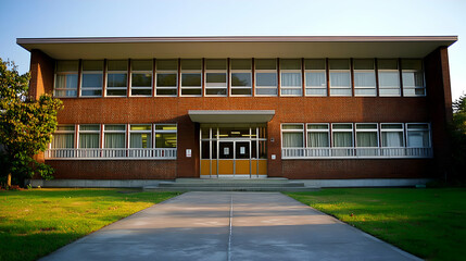 Brick Building with Large Windows and a Walkway