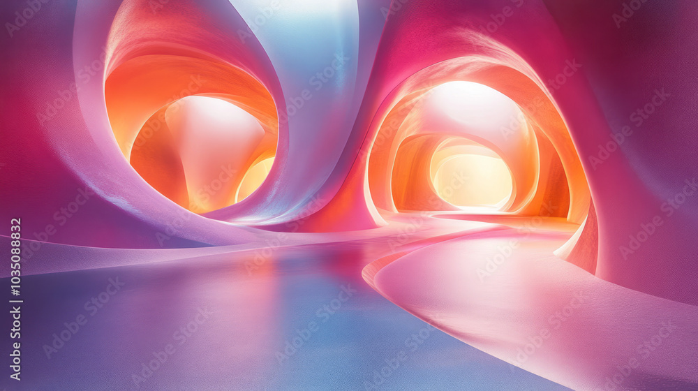 Poster bold gradient lines stretching across an abstract backdrop, creating a futuristic, flowing design,