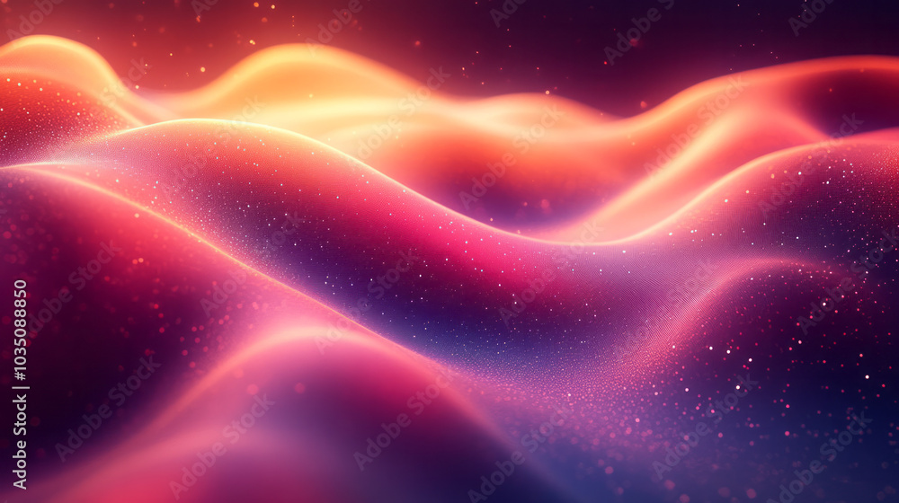 Poster bold gradient lines stretching across an abstract backdrop, creating a futuristic, flowing design,