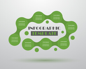 Green molecule template with 8 steps, options, parts or processes. Presentation of nanotechnology, teamwork or business processes.