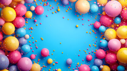 Colorful Party Balloons and Confetti on Bright Blue Background