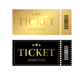 Golden VIP Ticket Vector Illustration, Admit One Entry Pass for Cinema, Event Movie Theater Luxury Casino or Festival, 3D vector Realistic Design