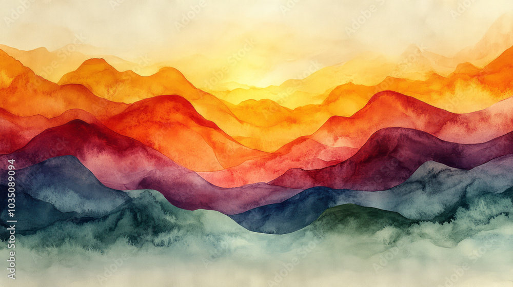 Poster artistic watercolor gradient lines blending gently into a textured paper background, creating a soft