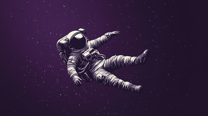 Fototapeta premium A silhouette of an astronaut floating in space, with a dark purple background to simulate the void. v3