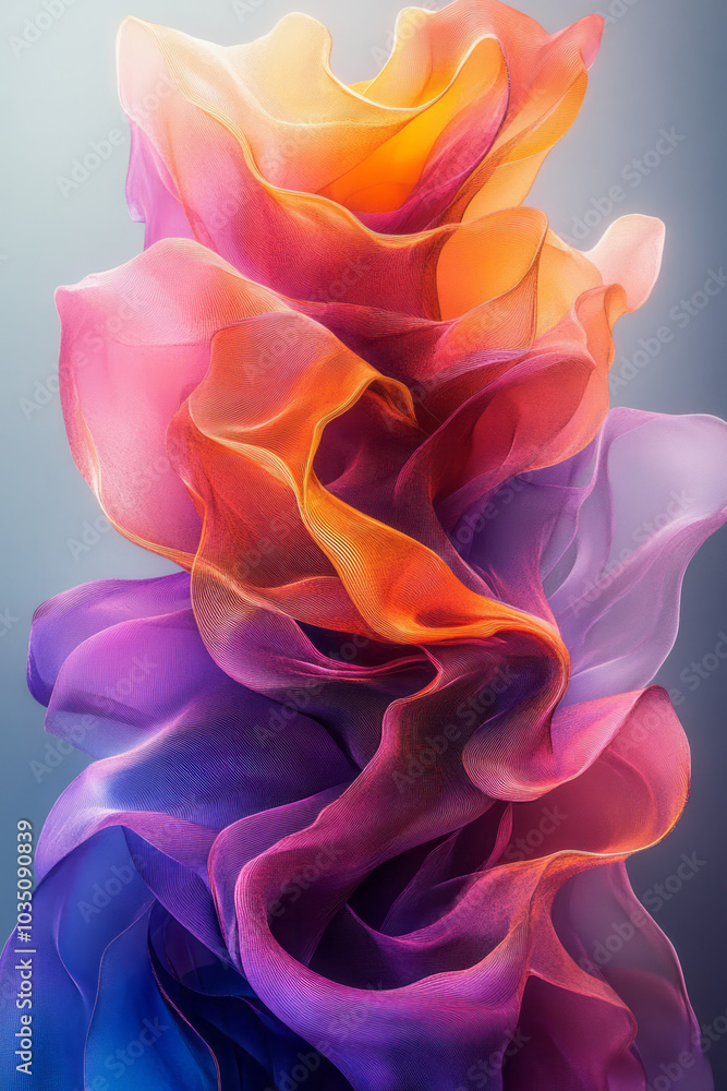 Poster curved lines sweeping across a vibrant gradient flow, forming an abstract design with a sense of dyn