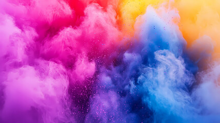 Obraz premium Colored powder explosion. Abstract closeup dust on backdrop. Colorful explode. Paint holi 