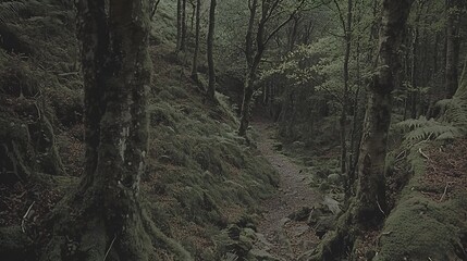 Fototapeta premium A tranquil forest clearing with sunlight filtering through the lush green canopy creating a serene and picturesque natural landscape
