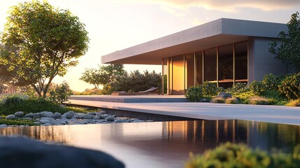 Modern Modular Home Design with Stylish Exterior Featuring Large Windows and Blend of Wood and Stone Elements