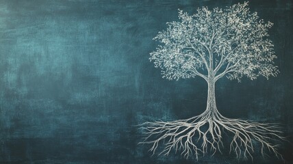 Artistic tree with roots on textured background illustrating growth and stability