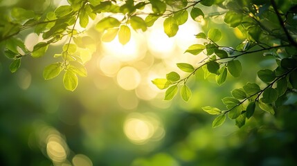 Obraz premium Vibrant Green Leaves with Soft Sunlight Background