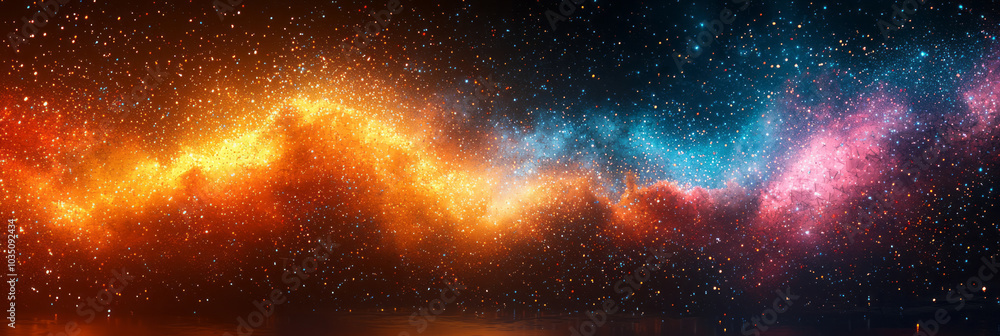 Poster abstract pixels bursting outward in a colorful explosion, creating a vibrant, dynamic digital patter
