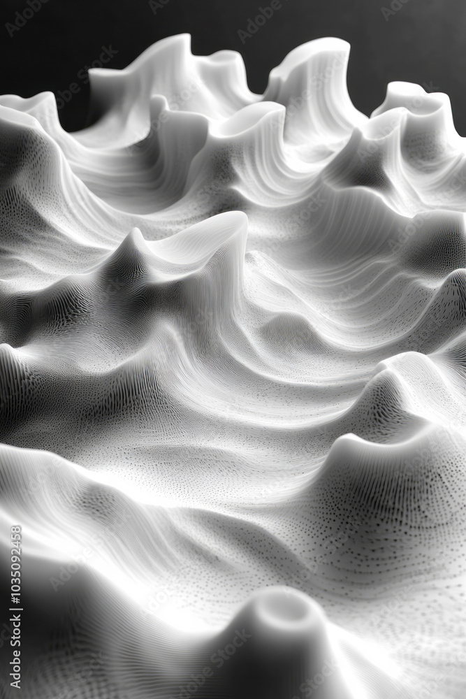 Poster abstract 3d undulating lines forming a wavy surface, with soft gradient transitions, creating a dyna