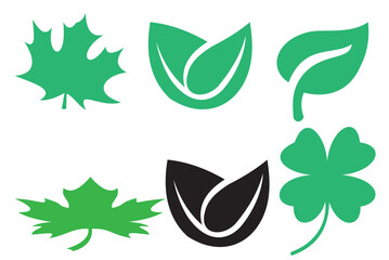 set of green leaves. set of icon