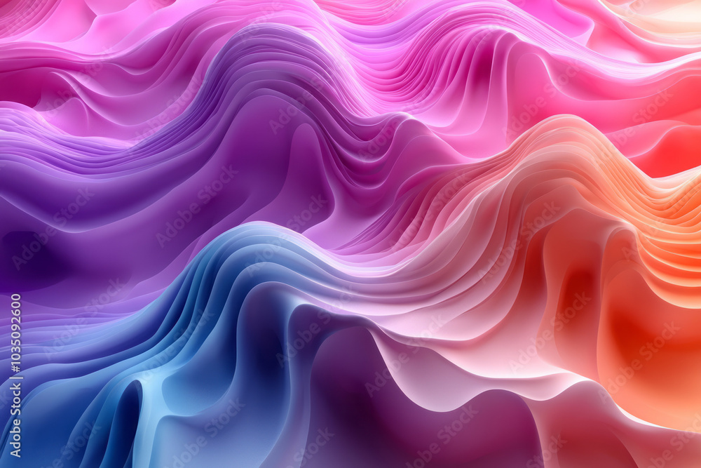 Poster a modern 3d design of undulating lines creating a wavy surface with soft gradient transitions,