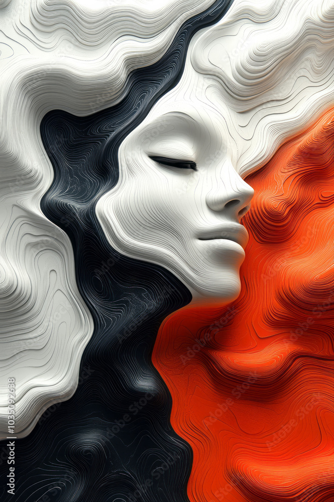 Poster a dynamic 3d pattern of wavy lines, flowing across a gradient surface, forming an abstract undulatin