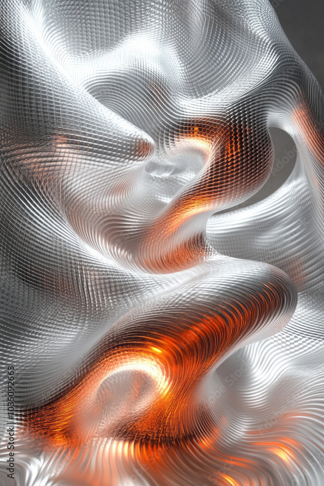 Poster a dynamic 3d pattern of wavy lines, flowing across a gradient surface, forming an abstract undulatin
