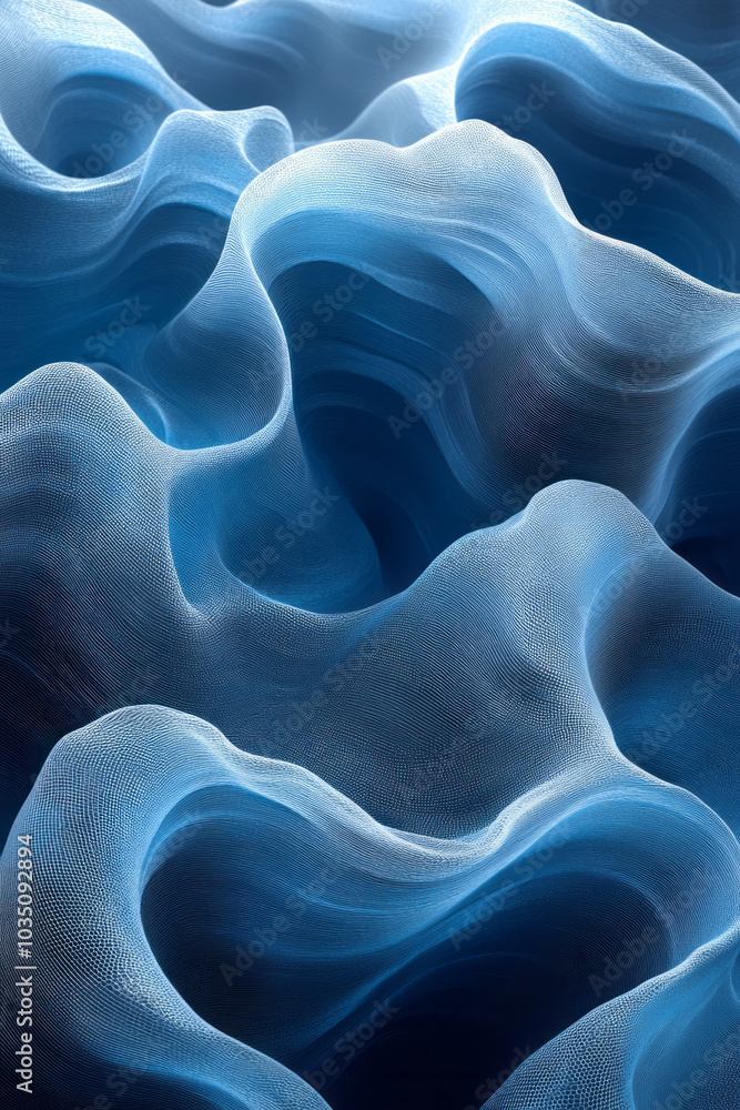 Poster a soft 3d wavy surface pattern with undulating lines in gradient tones, creating a dynamic, abstract