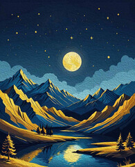 Oil painting . Mountain landscape . Pattern to print for wall decorations.