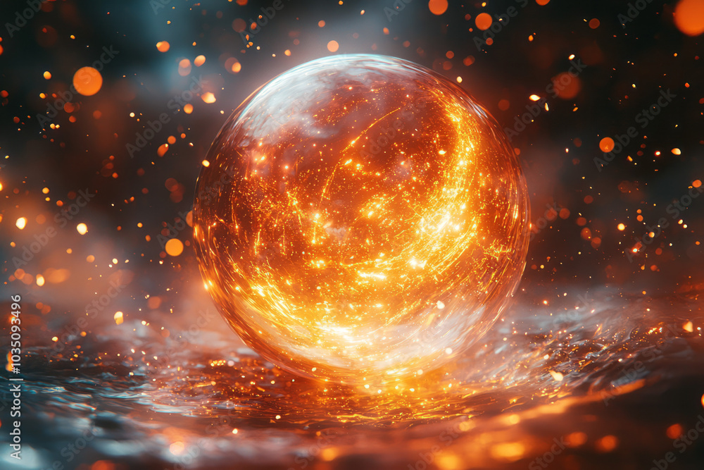 Poster a dynamic energy field encircling objects, glowing with a radiant, pulsating effect,