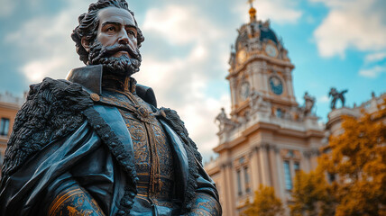 Fototapeta premium Plaza Mayor with statue of King Philip III in Madrid, Spain