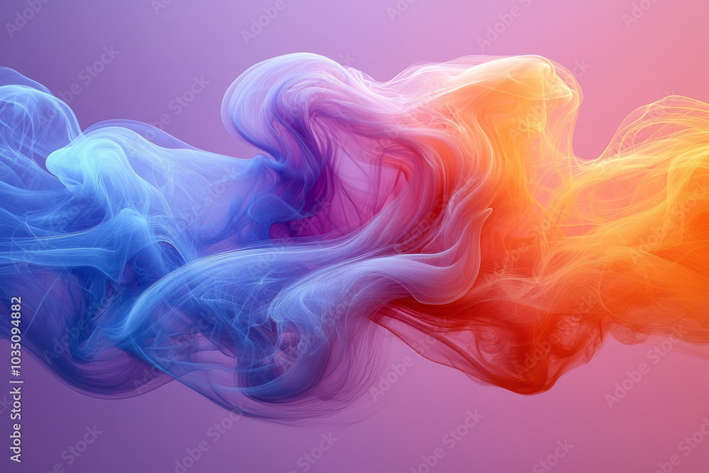 Poster swirling clouds of vibrant colored smoke in motion, creating a dynamic and flowing effect,