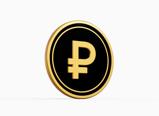 Shiny Golden And Black Rounded Russian Ruble Coin Isolated On White Background 3d Illustration