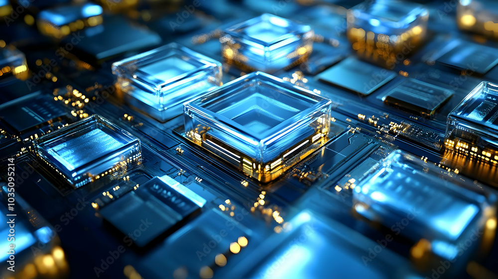 Poster exploring the intricate world of circuit boards: a close-up look at the components and connections