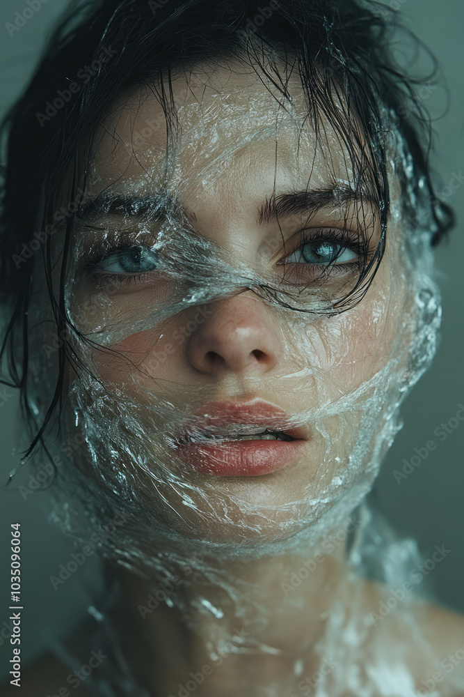 Poster A surreal abstract portrait conveying sadness, with muted tones and flowing lines representing deep emotion,