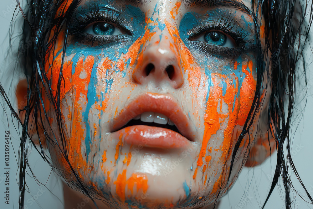 Poster a dynamic abstract portrait of anxiety, with jagged lines and bold color contrasts symbolizing emoti
