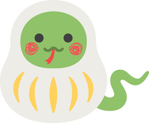 白色の達磨の衣装を着た、蛇のキャラクターのイラスト