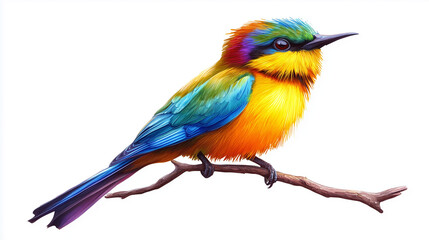 Fototapeta premium A vibrant tropical bird perched on a branch, beautifully detailed, on a transparent background.