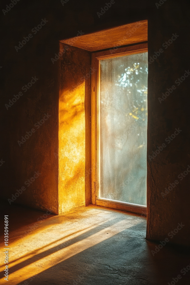 Poster abstract geometric shapes intersecting, with dramatic light and shadow play highlighting their depth