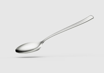 A Gleaming Metal Spoon With Its Elongated Handle And Rounded Bowl White Background 3D Illustration