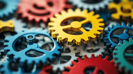 An abstract representation of teamwork, featuring colorful interlocking gears