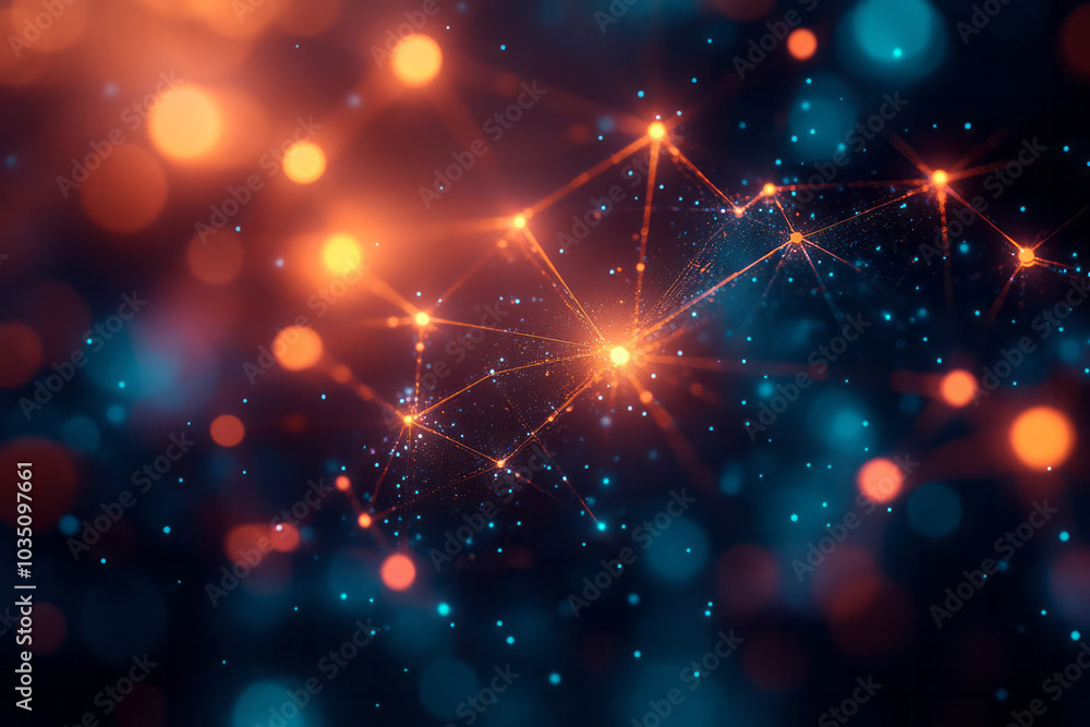Poster abstract geometric shapes connected by lines, forming a mind map that represents the flow of thought