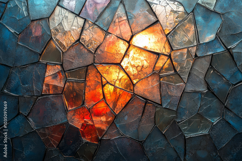Aufkleber a fractured mirror reflecting various abstract shapes, symbolizing self-discovery and the many facet