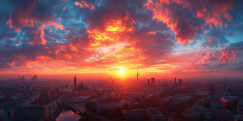 panoramic view at central berlin while sunset