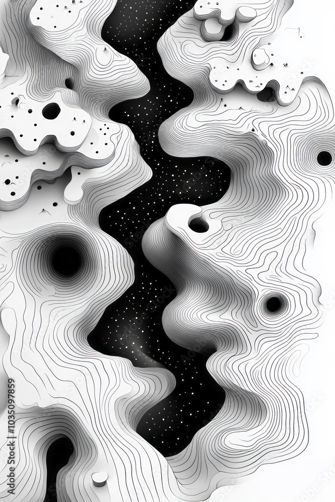 Poster a chaotic yet organized abstract map, symbolizing the tangled paths of human thoughts and mental pro
