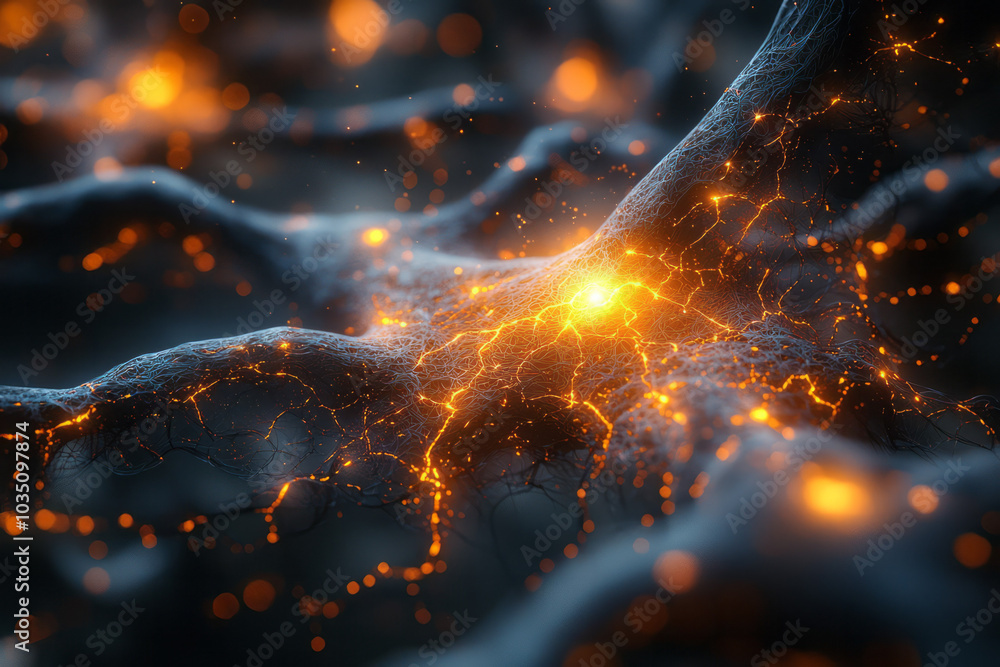 Poster A web of interconnected abstract shapes, forming a visual representation of complex thoughts and ideas,