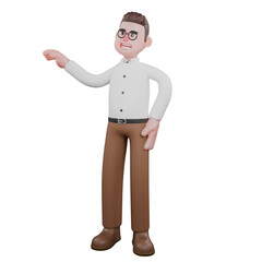 Animated Professional Sociologist. A male sociologist is standing with his right hand raised to the right side and his left hand on his waist. Social Research Model