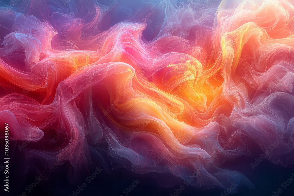 Poster vibrant color spectrums flowing dynamically through space, creating a fluid, abstract motion,
