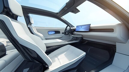 Autonomous car interior. Driverless vehicle. Self-driving. white background ,3d rendering