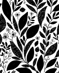 Black and white botanical pattern. For use in graphics, materials. Abstract plant shapes. Minimalist illustration for printing on wall decorations.
