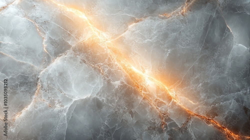 Poster a close-up view of cracked ice showcasing glowing orange veins that create a striking contrast again